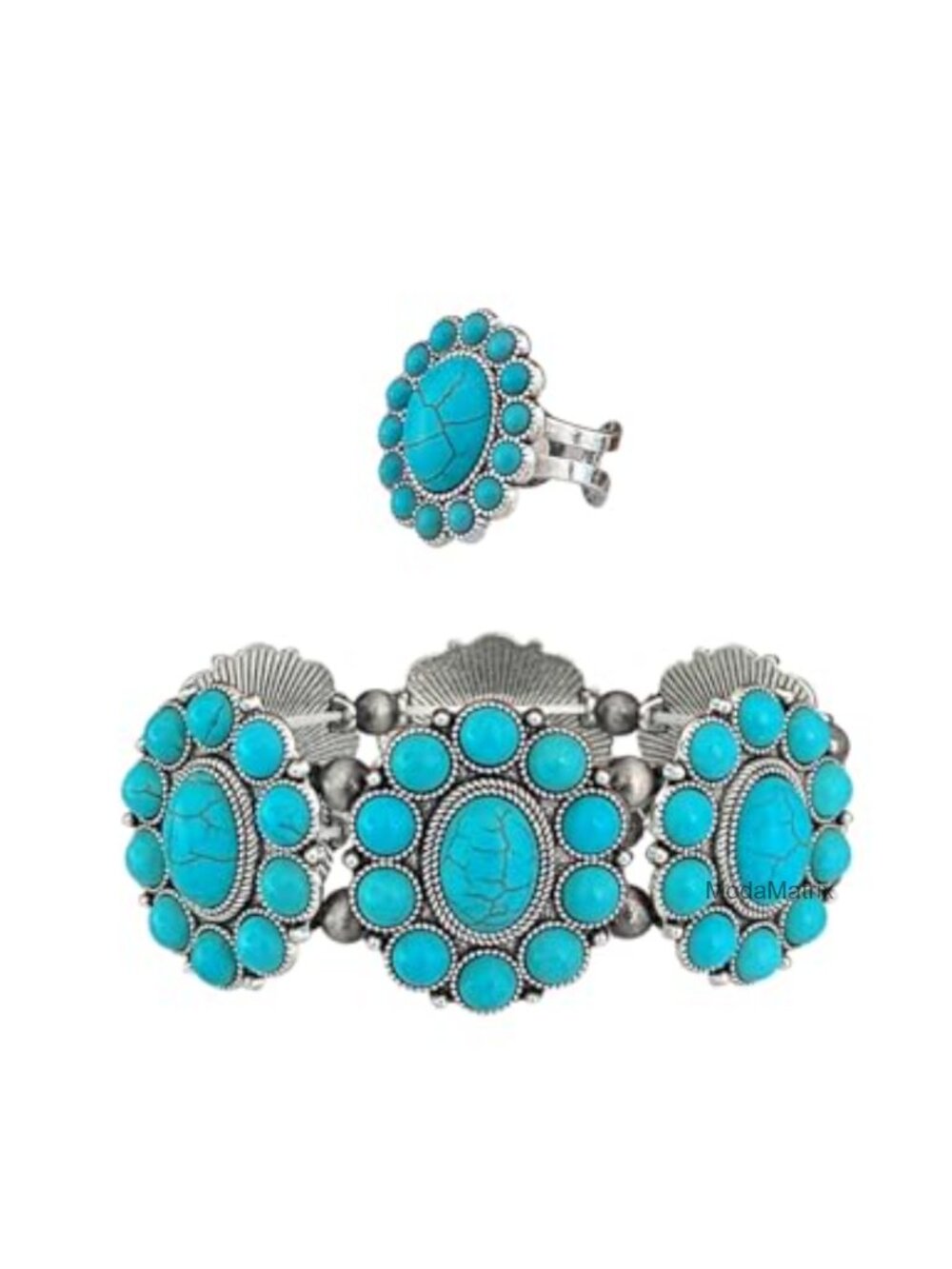 Turquoise Stretch Bracelet & Ring Set Western Cowgirl Boho Jewelry
